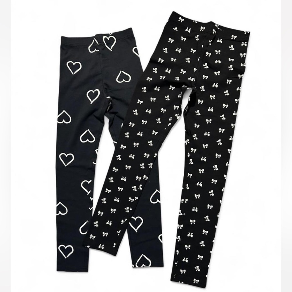 Kids Black and White Heart and‎ Bow Leggings